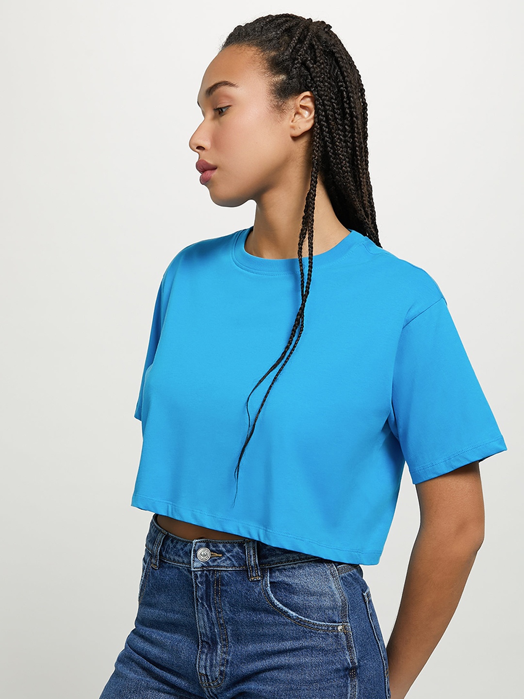 ALCOTT Pure Cotton Crop T-shirt, Blue