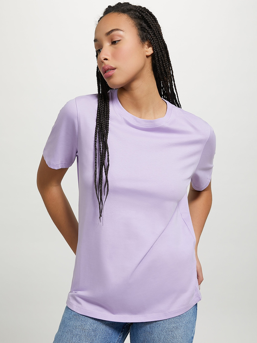 

ALCOTT Women Pure Cotton T-shirt, Lavender