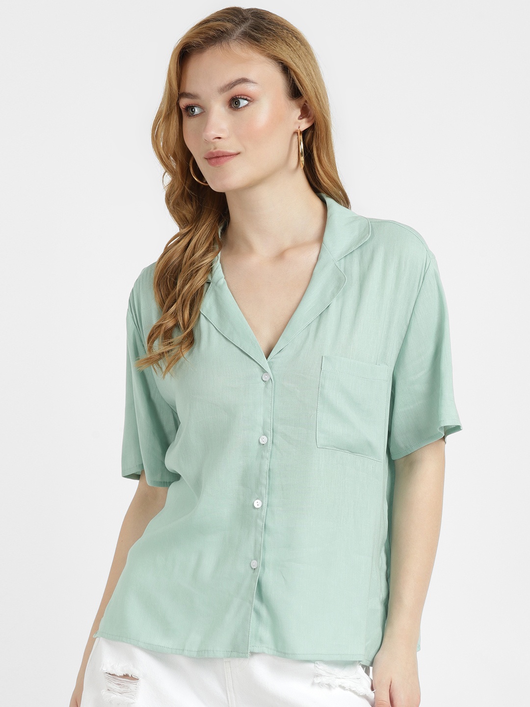 

ALCOTT Cuban Collar Boxy Fit Shirt, Green