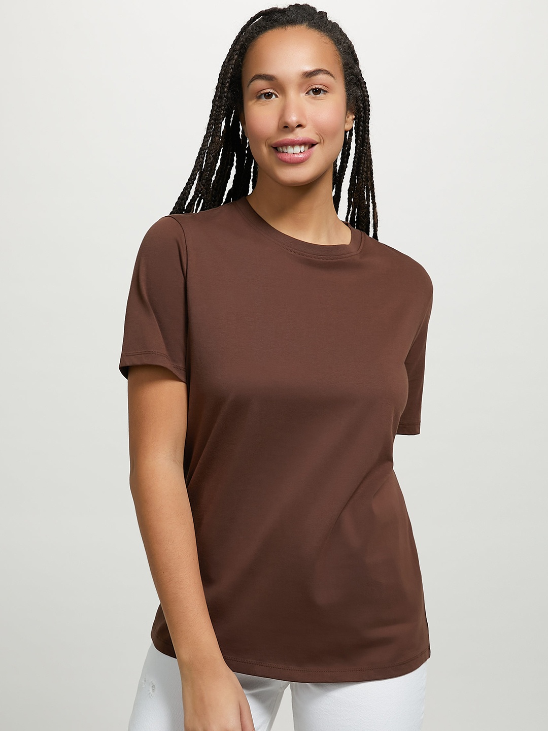 

ALCOTT Women Pure Cotton T-shirt, Brown