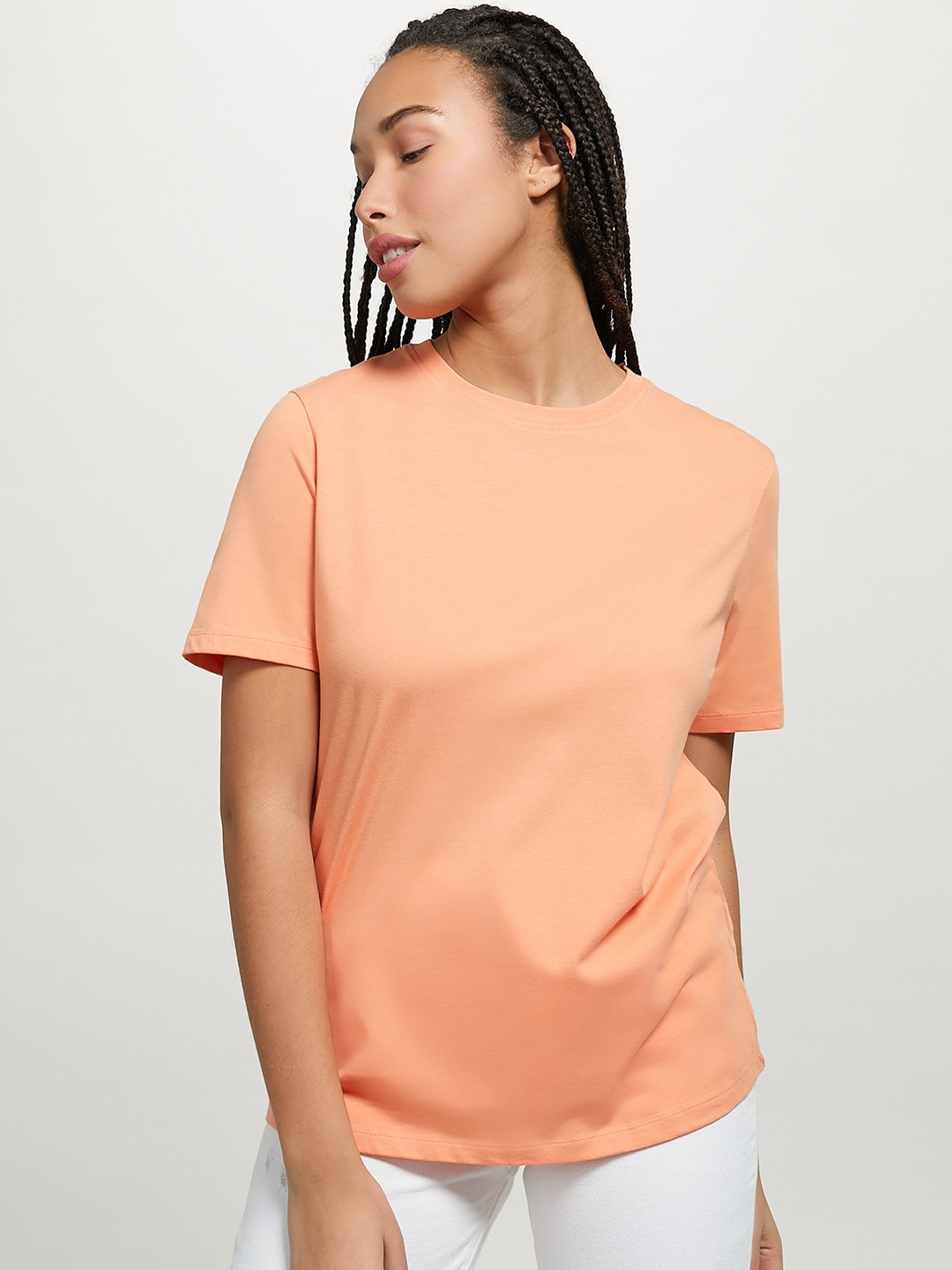 

ALCOTT Solid Pure Cotton T-shirt, Orange
