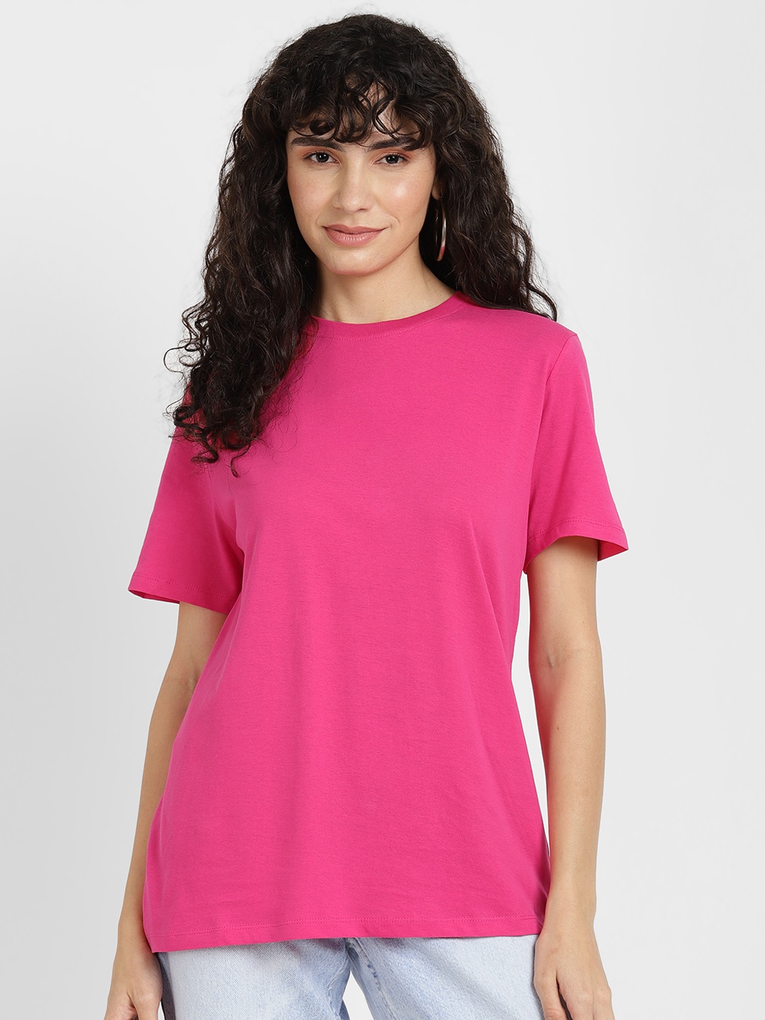 

ALCOTT Women Relaxed Fit Pure Cotton T-shirt, Fuchsia
