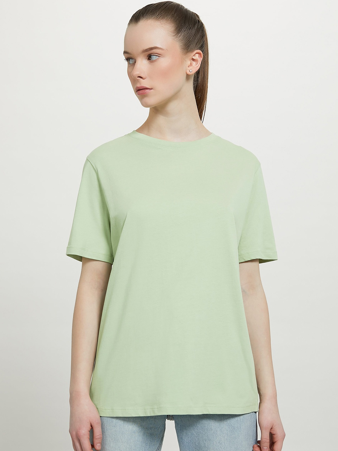 

ALCOTT Solid Pure Cotton T-shirt, Green