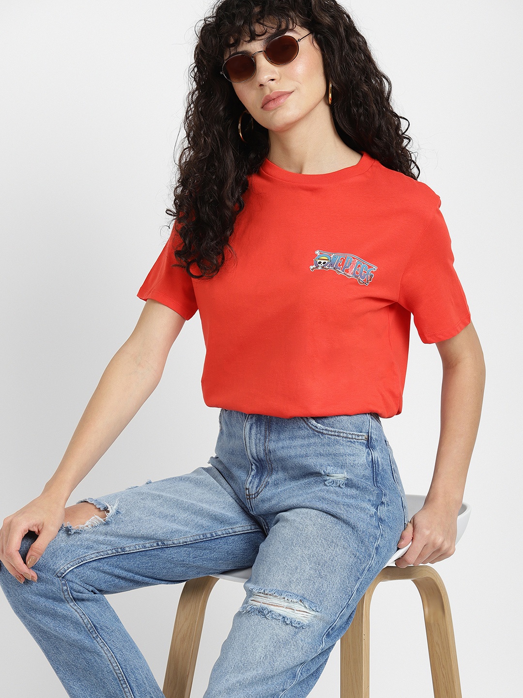 

ALCOTT Women One Piece Printed Pure Cotton T-shirt, Coral