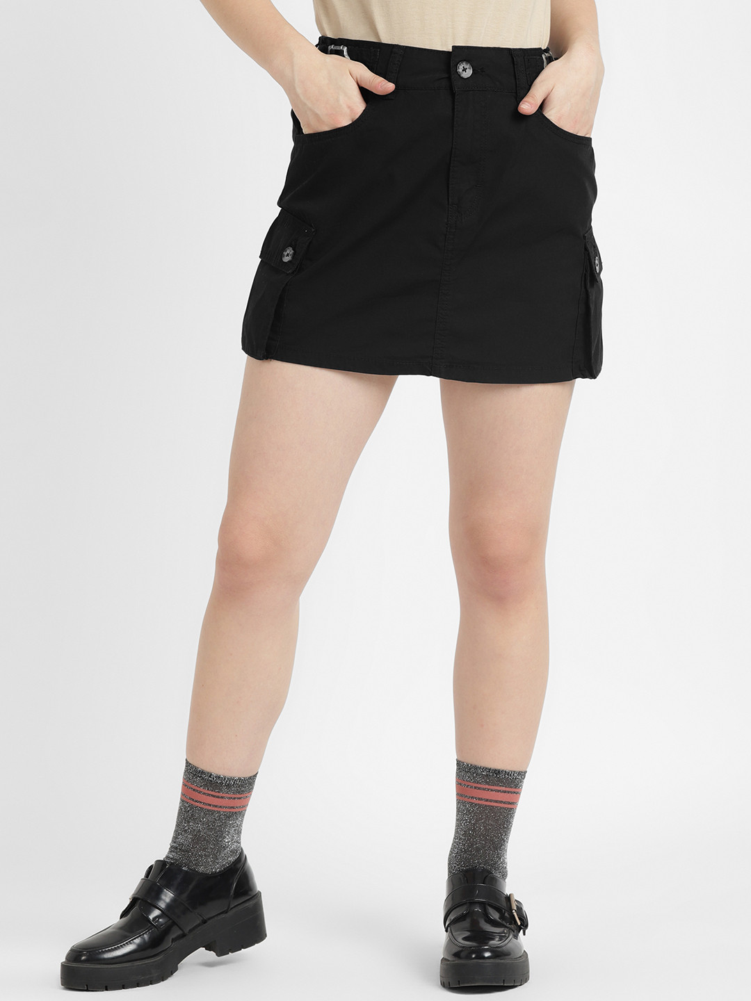 

ALCOTT Pure Cotton Straight Cargo Mini Skirt, Black