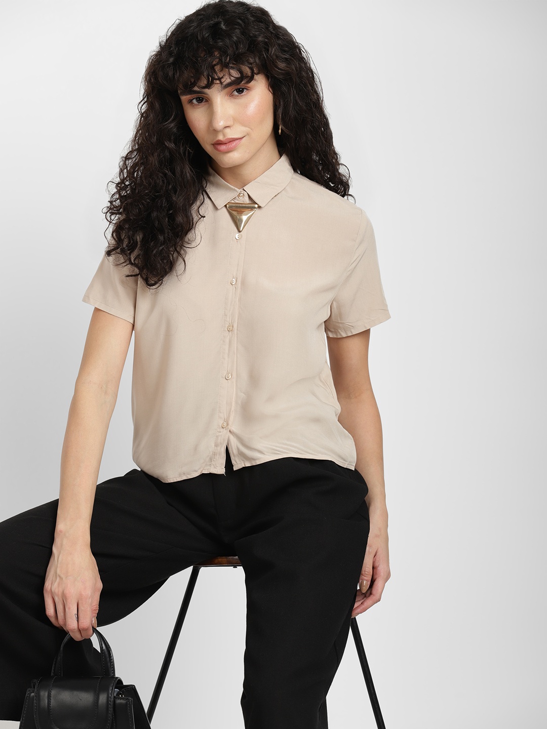 

ALCOTT Spread Collar Regular Fit Casual Shirt, Beige