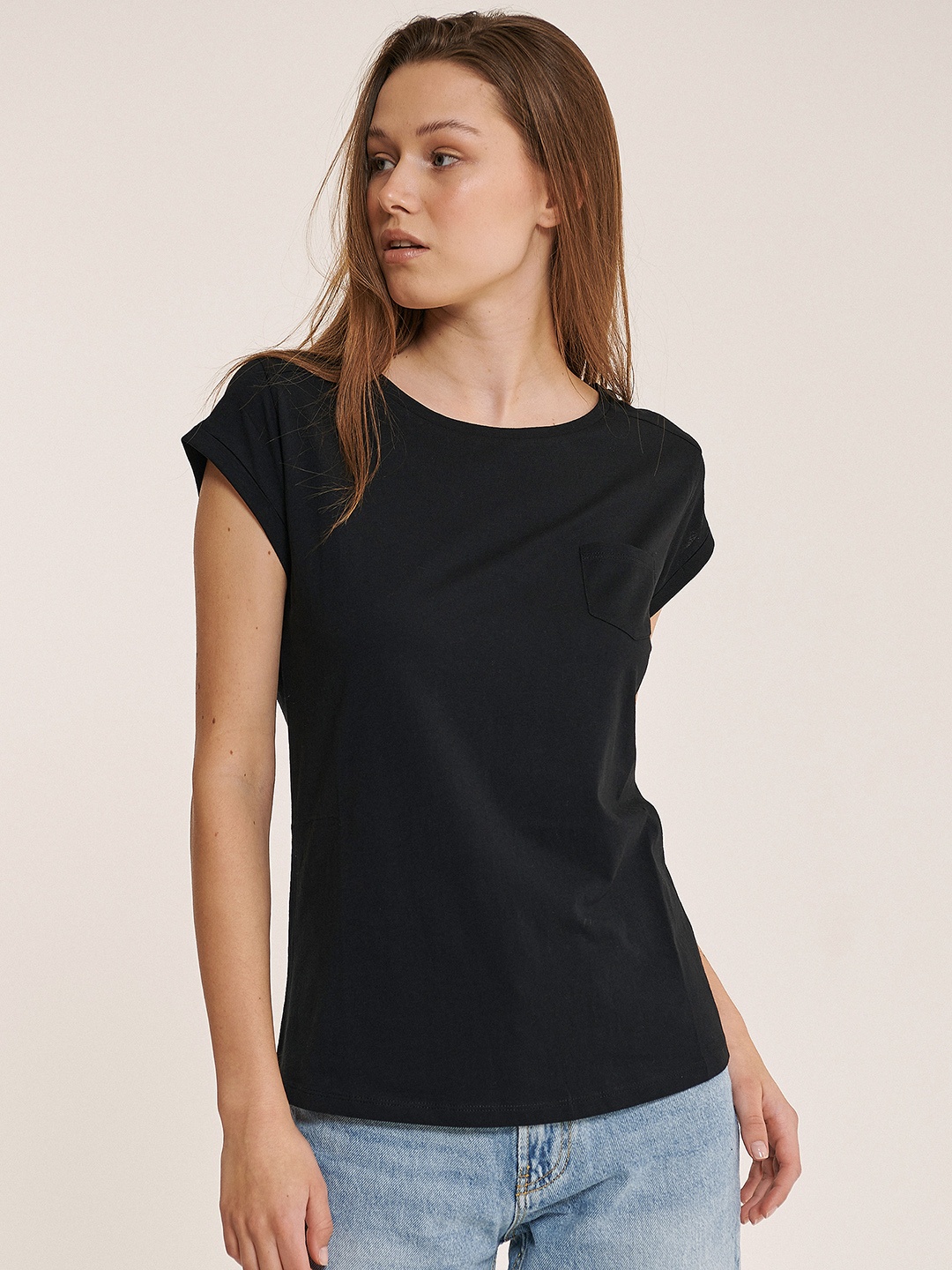

ALCOTT Women Pure Cotton Slim Fit T-shirt, Black