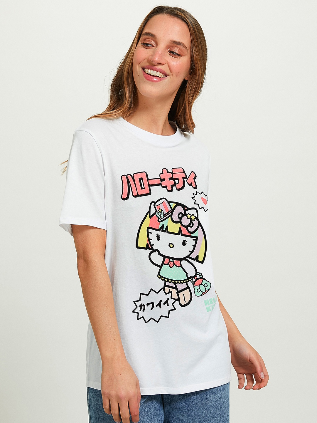 

ALCOTT Hello Kitty Printed Relaxed Fit Pure Cotton T-shirt, White