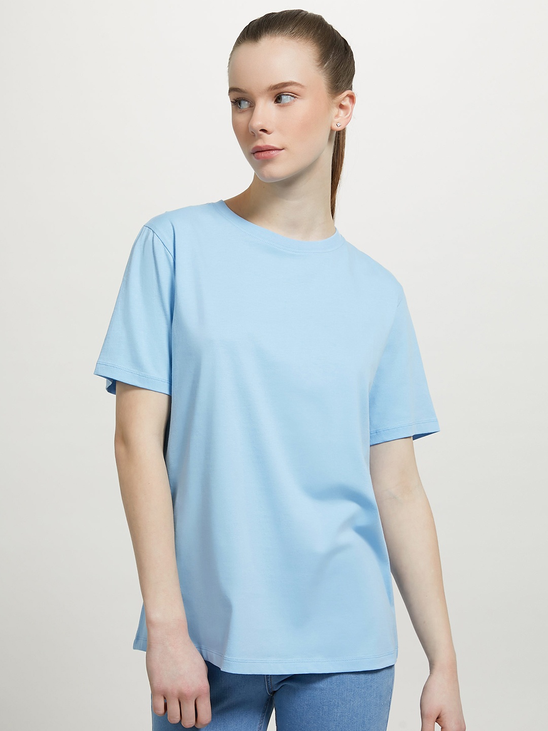 

ALCOTT Women Relaxed Fit Pure Cotton T-shirt, Blue