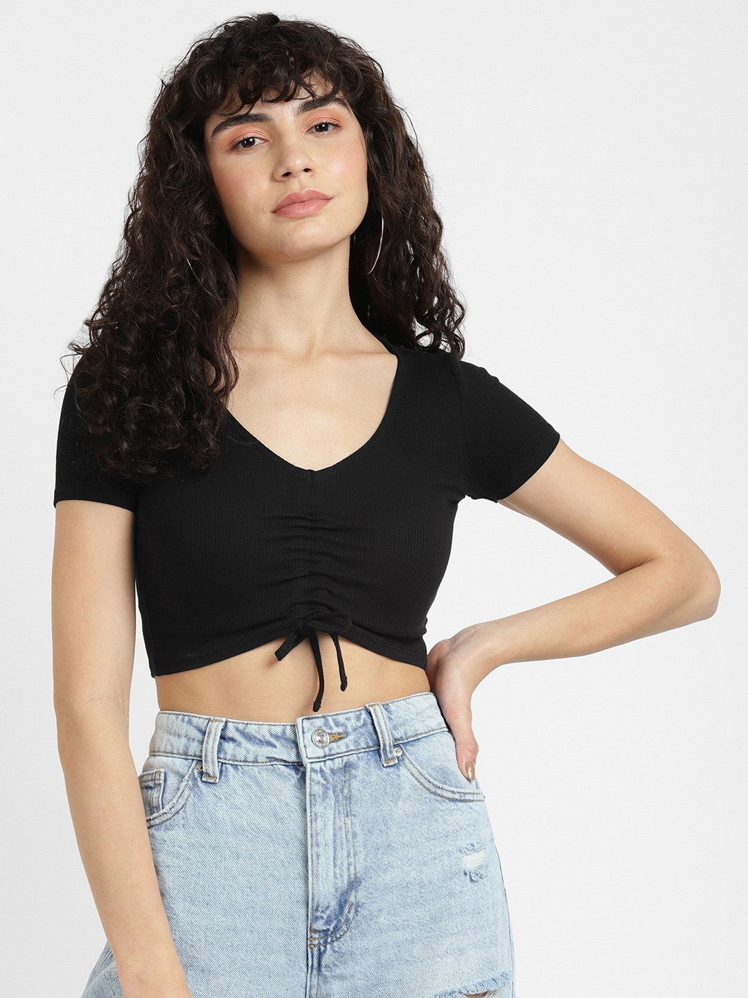 

ALCOTT Ruched Crop Top, Black