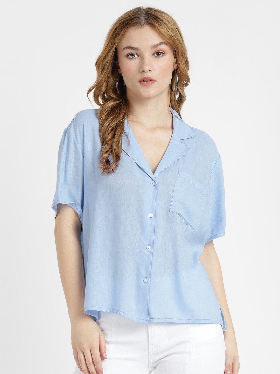 

ALCOTT Cuban Collar Boxy Fit Shirt, Blue