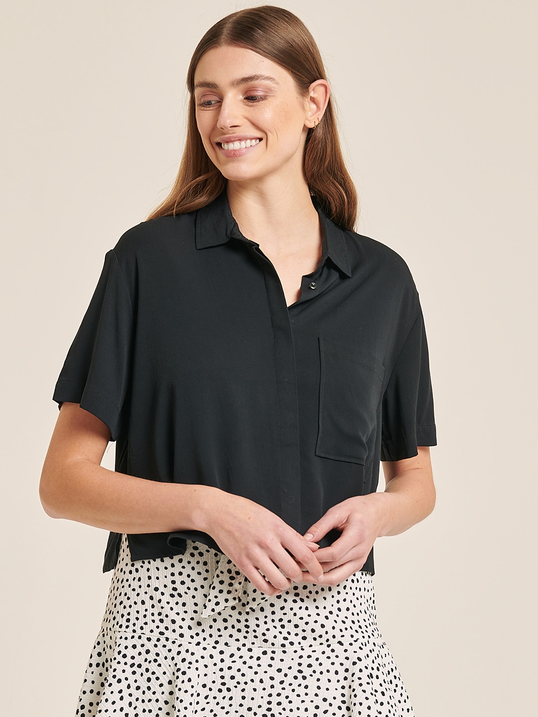 

ALCOTT Spread Collar Boxy Fit Casual Shirt, Black
