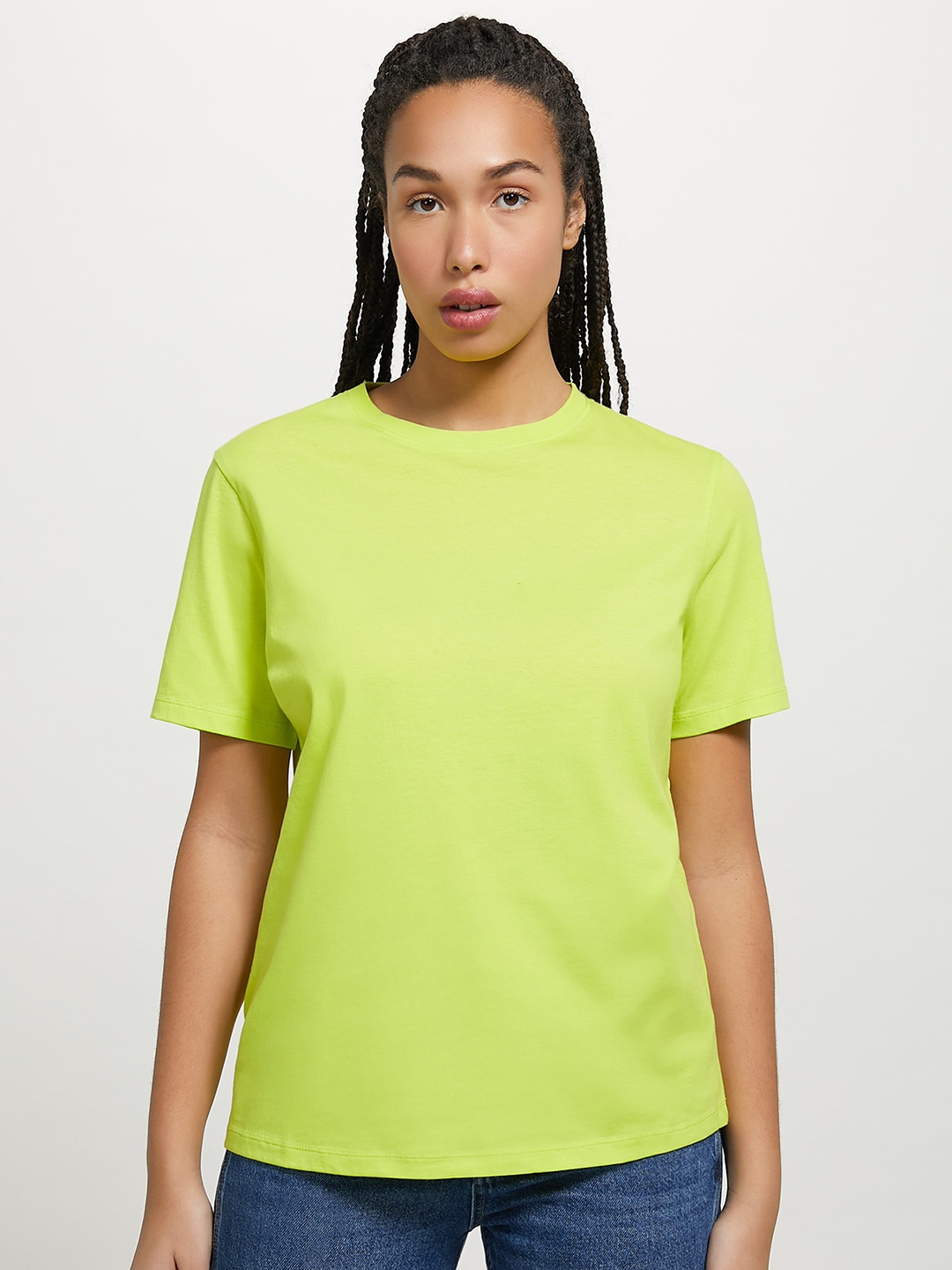 

ALCOTT Women Pure Cotton Drop-Shoulder Sleeves T-shirt, Green