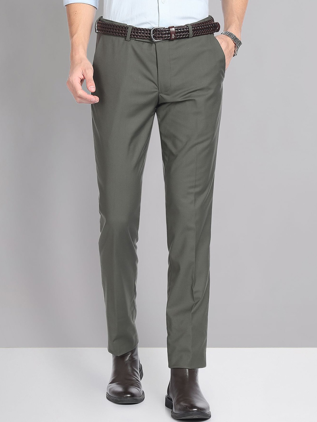 

AD By Arvind Men Slim Fit Twill Formal Trousers, Green