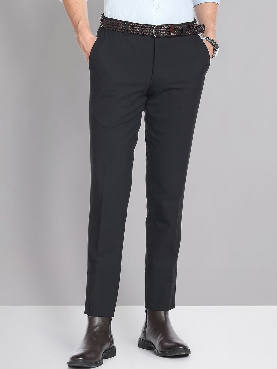 

AD By Arvind Men Slim Fit Twill Formal Trousers, Black