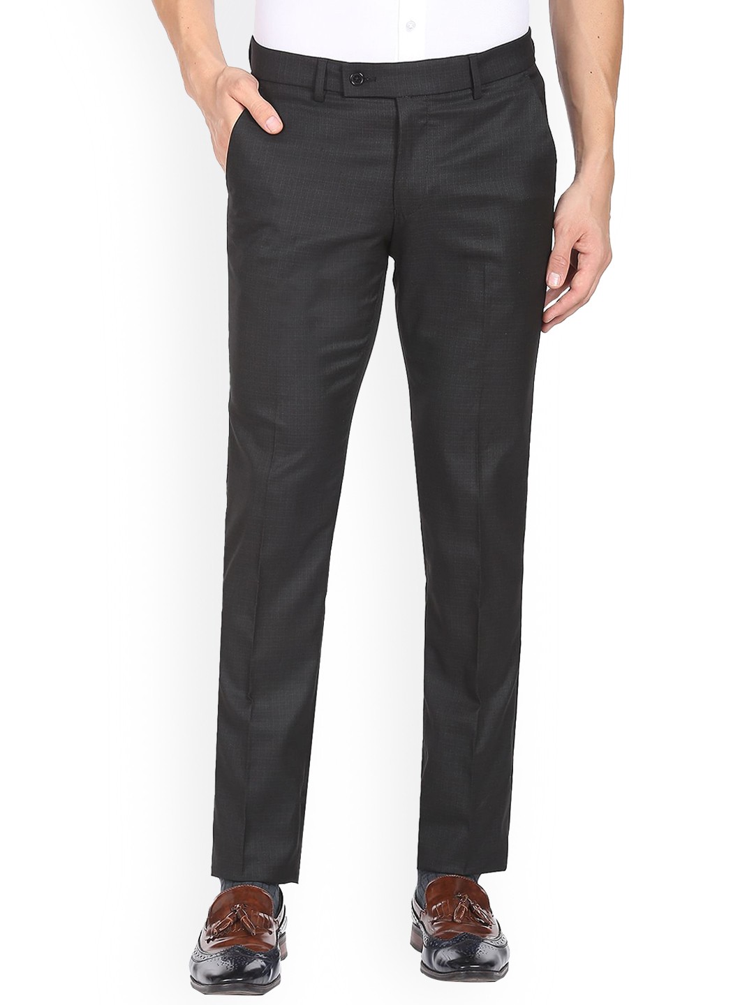 

AD By Arvind Men Mid-Rise Twill Formal Trousers, Black