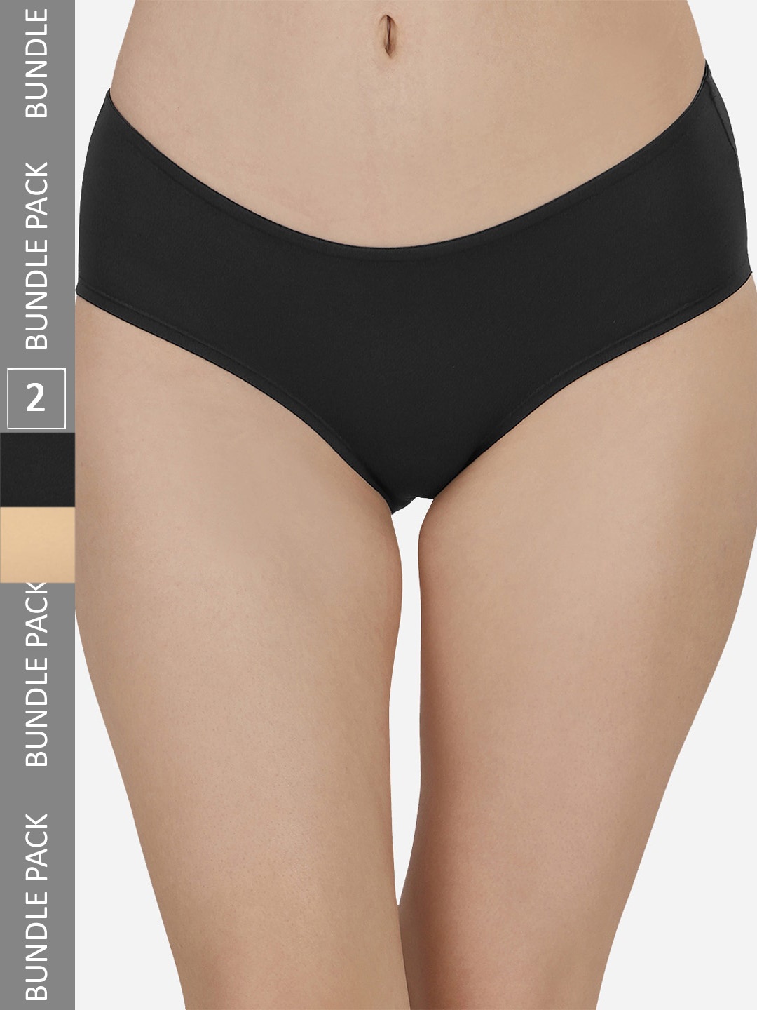 

SOIE Pack of 2 Mid Rise High Coverage Solid Colour Cotton Stretch Briefs, Black
