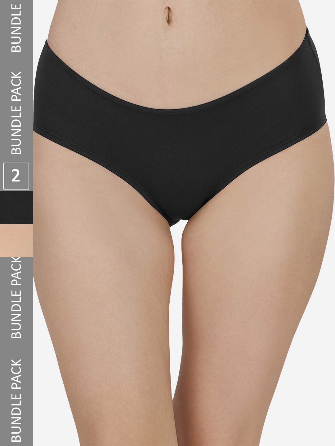 

SOIE (Pack of 2) Mid Rise High Coverage Solid Colour Cotton Stretch Briefs, Black