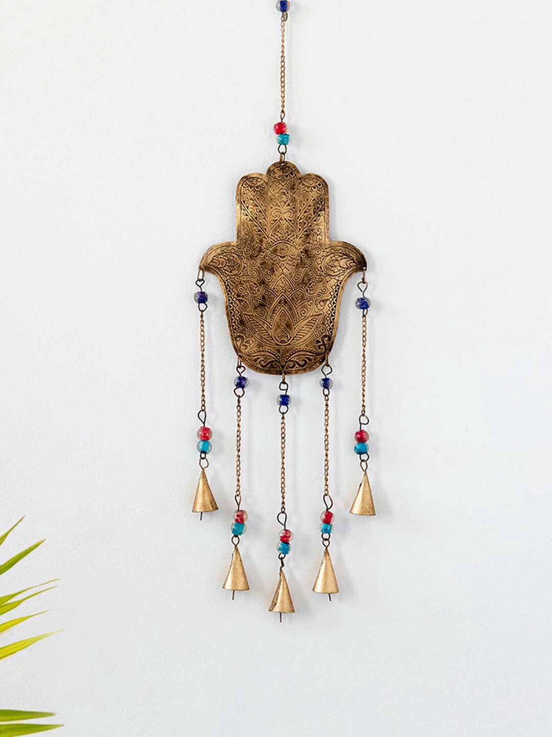 

ExclusiveLane Gold Toned Hamsa Hand Hanging Wind Chime, Yellow