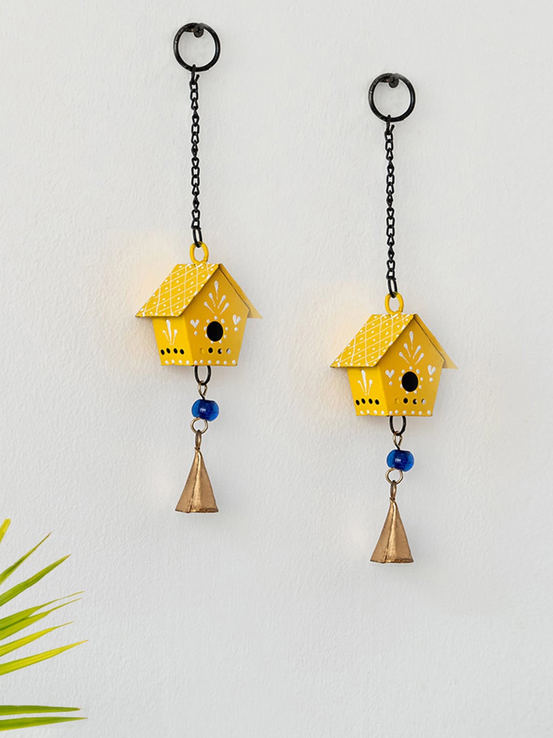 

ExclusiveLane Jhankar Beats Of Kutch Yellow 2 Pieces Mini Huts Hanging Wind Chimes