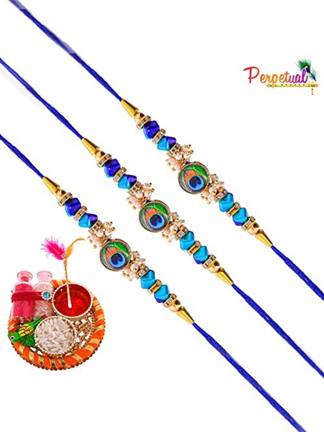 

Perpetual Set of 3 Handmande Thread Rakhi, Blue