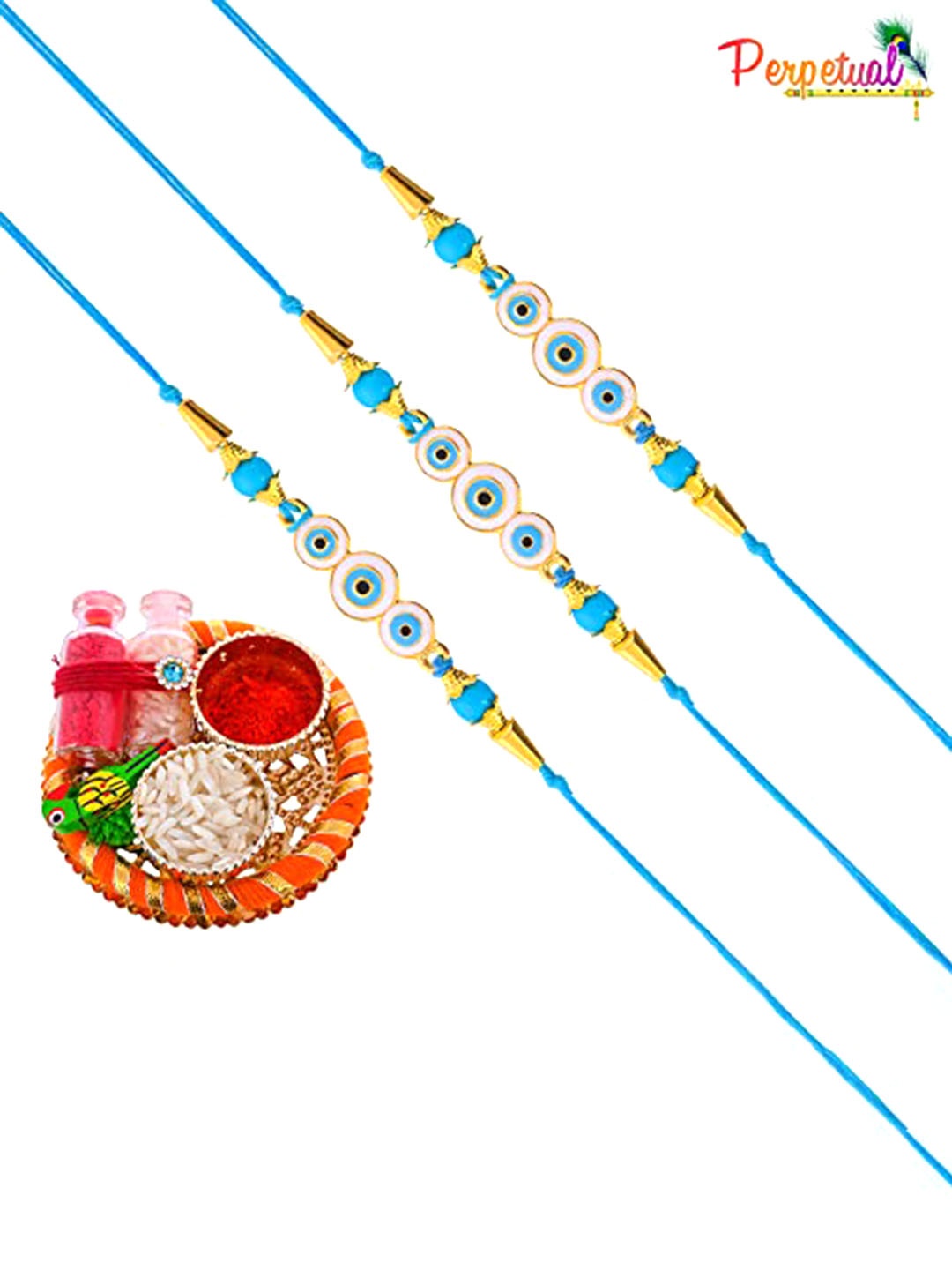 

Perpetual Set Of 3 Beaded Rakhis, Blue