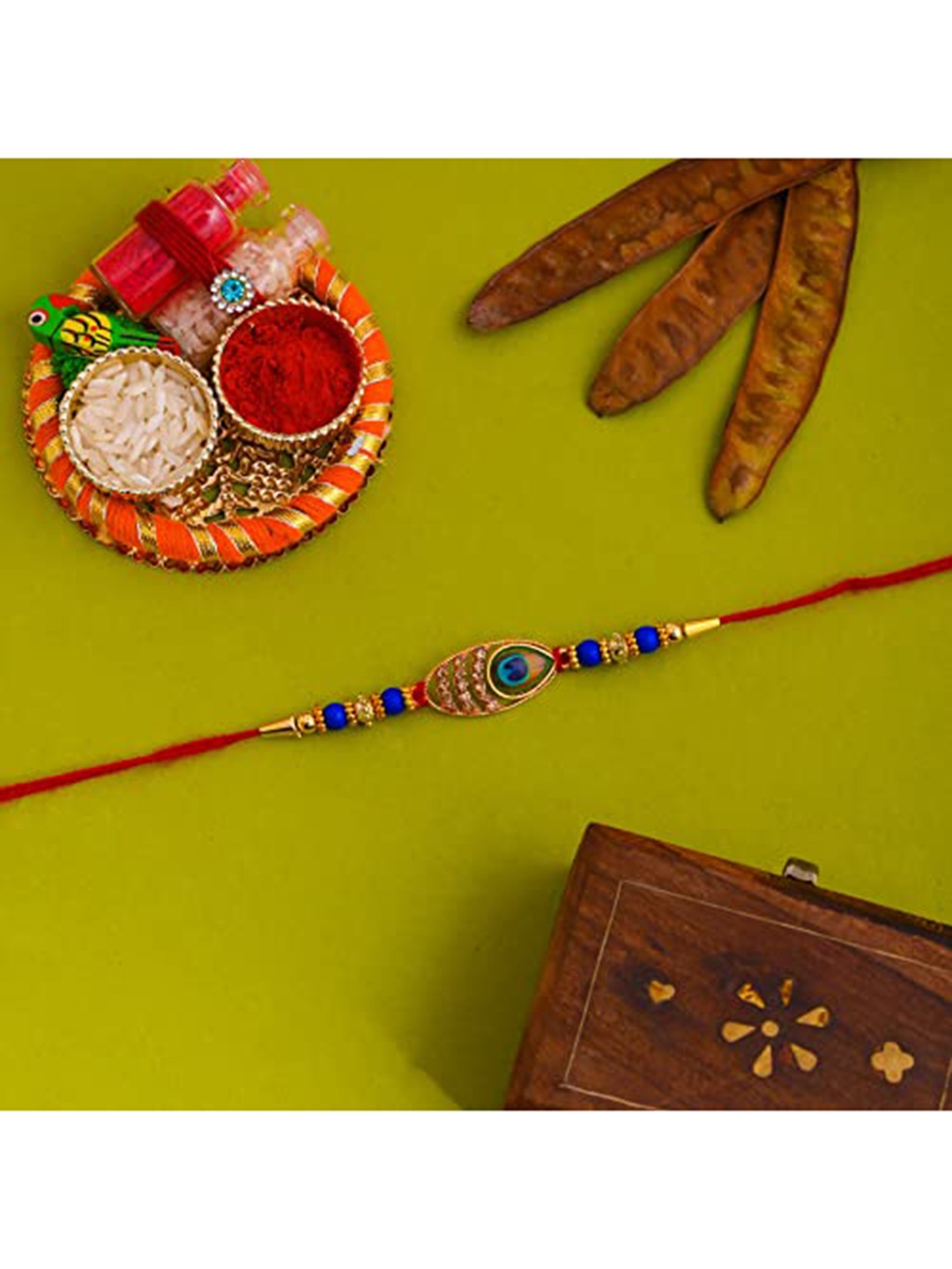 

Perpetual Set Of 3 Evil Eye & Beaded Rakhi, Gold