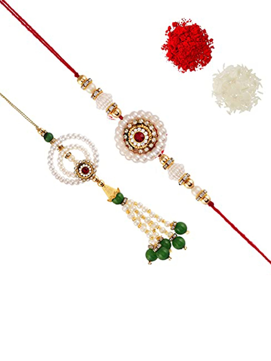 

Perpetual Set Of 2 Kundan Couple Rakhi, White