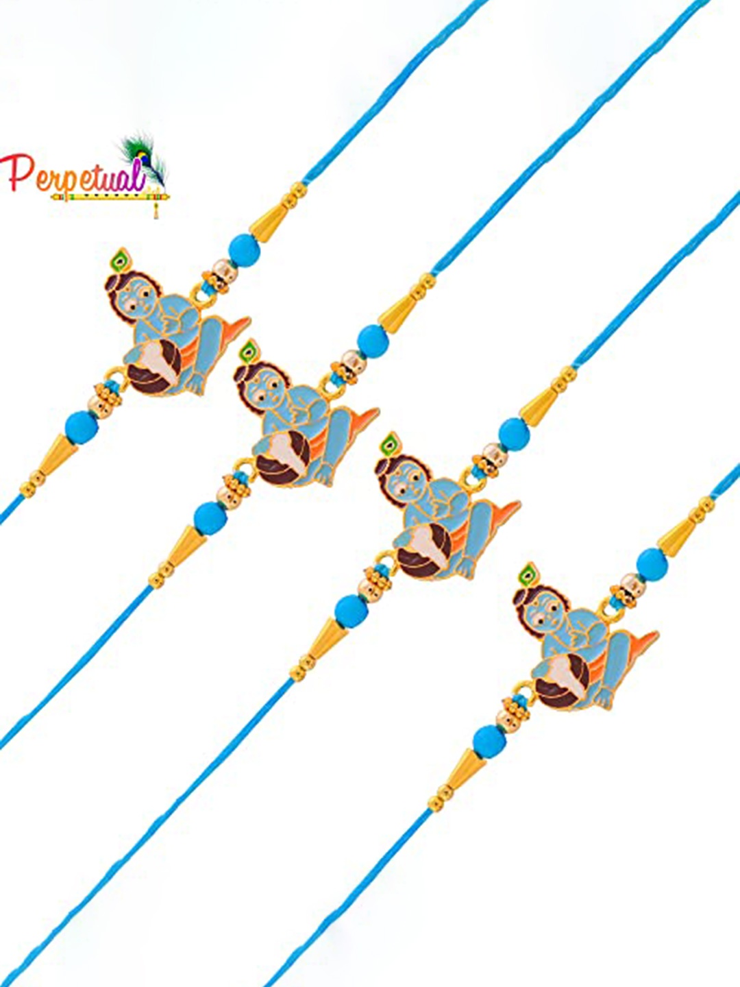 Perpetual Set Of 4 Designed Thread Rakhi, Blue