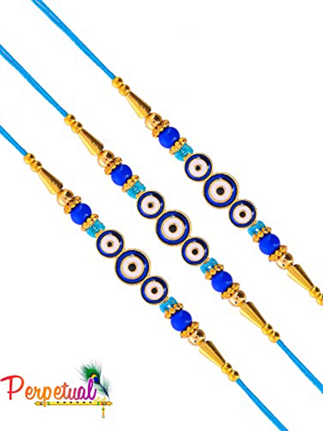 

Perpetual Kids Set Of 3 Evil Eye Charm Rakhi, Blue