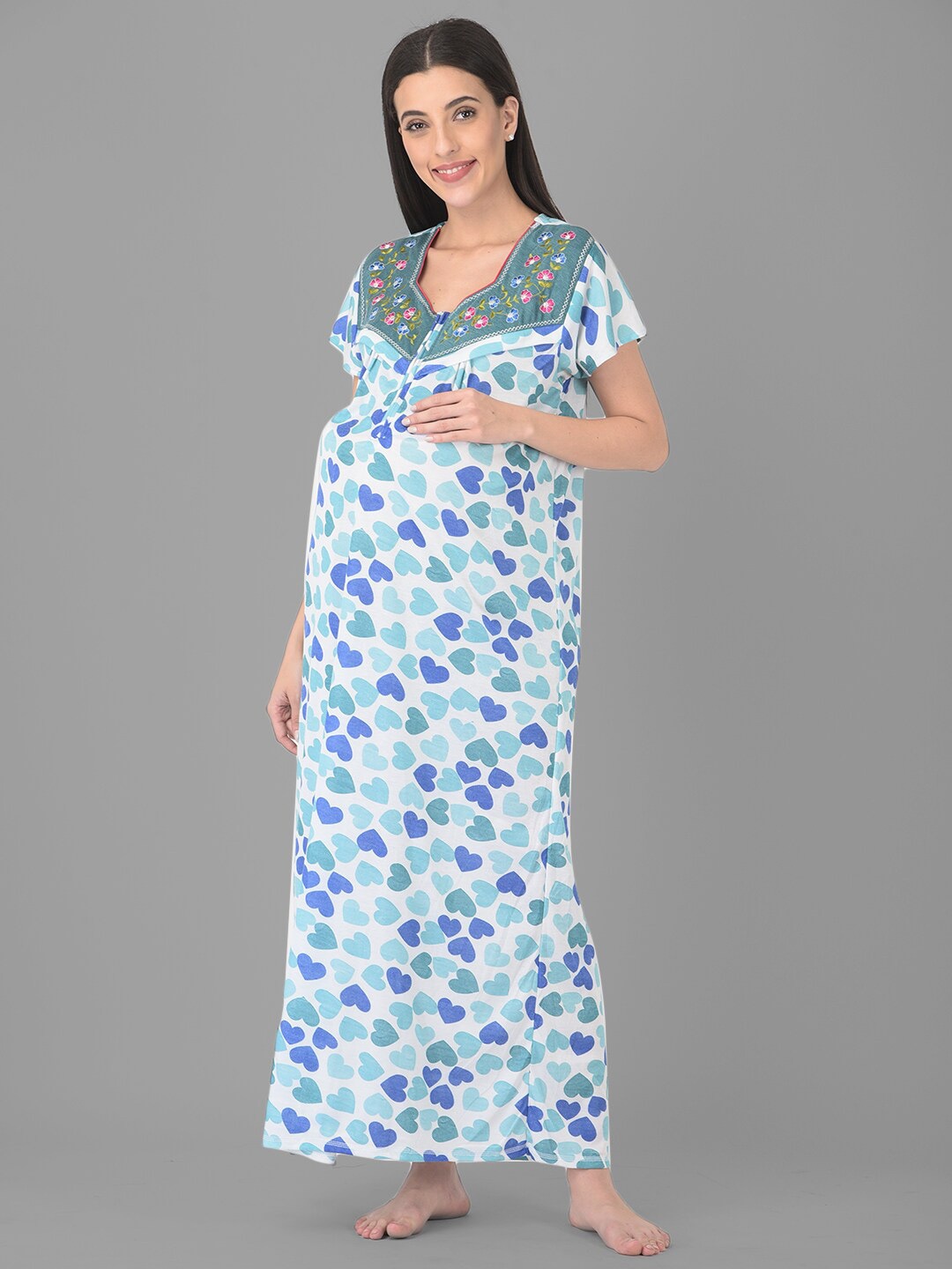 

Noty Printed Maternity Maxi Nightdress, Blue