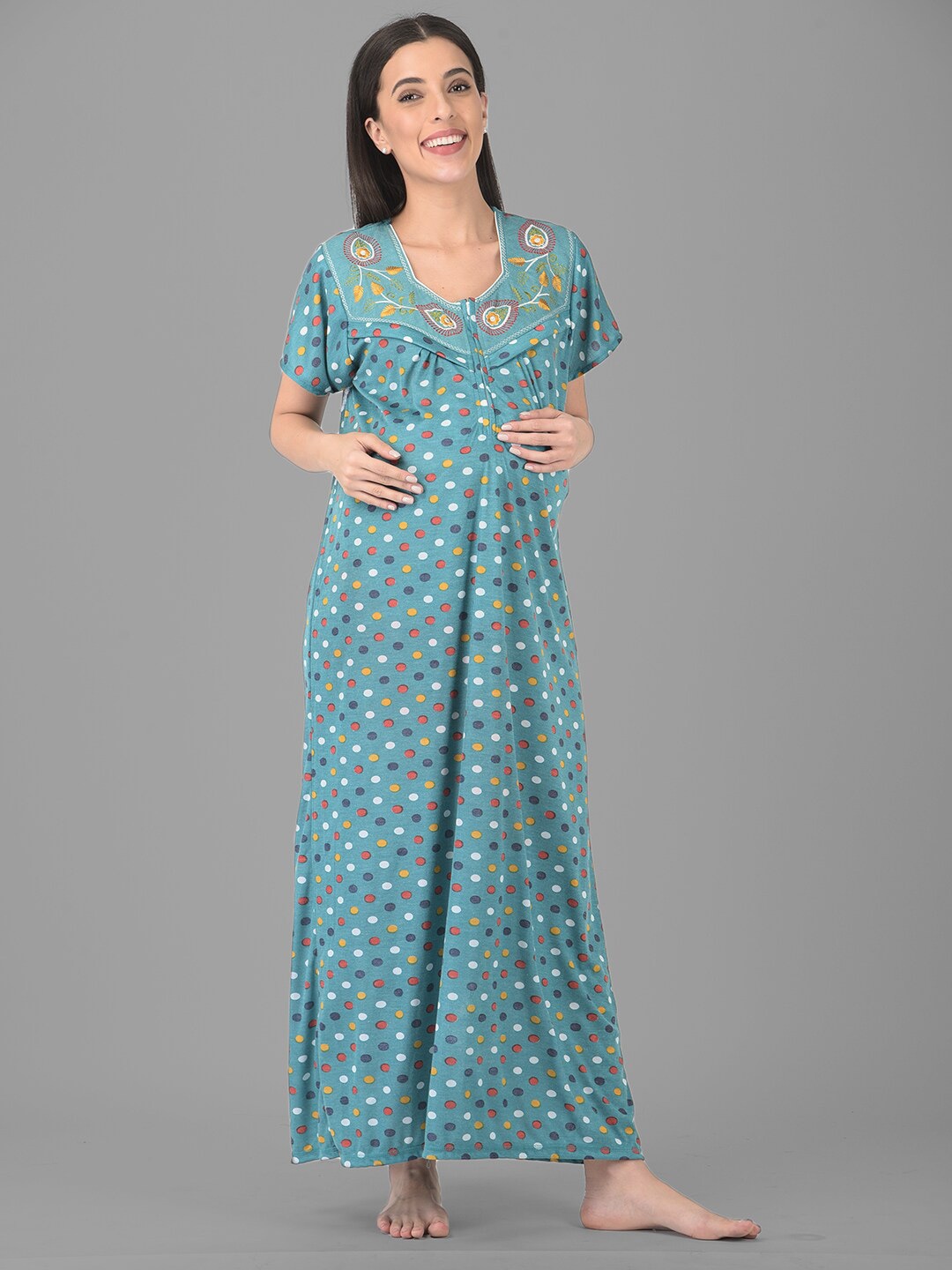 

Noty Printed Maternity Maxi Nightdress, Sea green