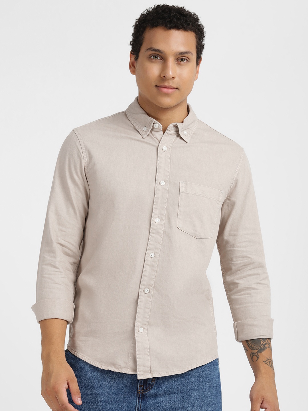 

ALCOTT Twill Cotton Casual Shirt, Beige