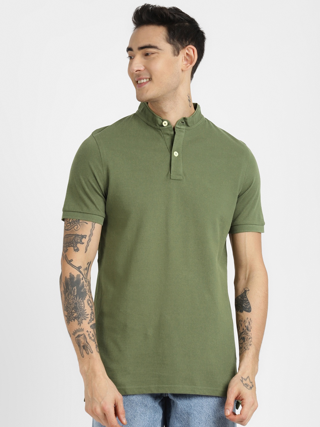 

ALCOTT Men Custom Fit Pure Cotton T-shirt, Olive