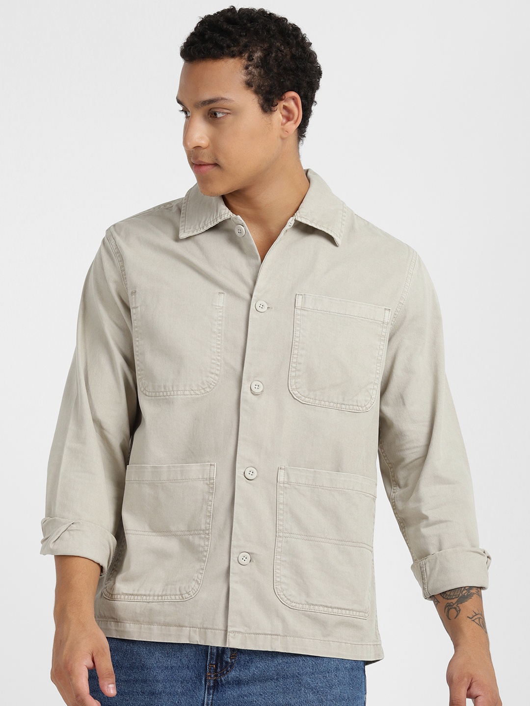

ALCOTT Twill Cotton Opaque Casual Shirt, Beige
