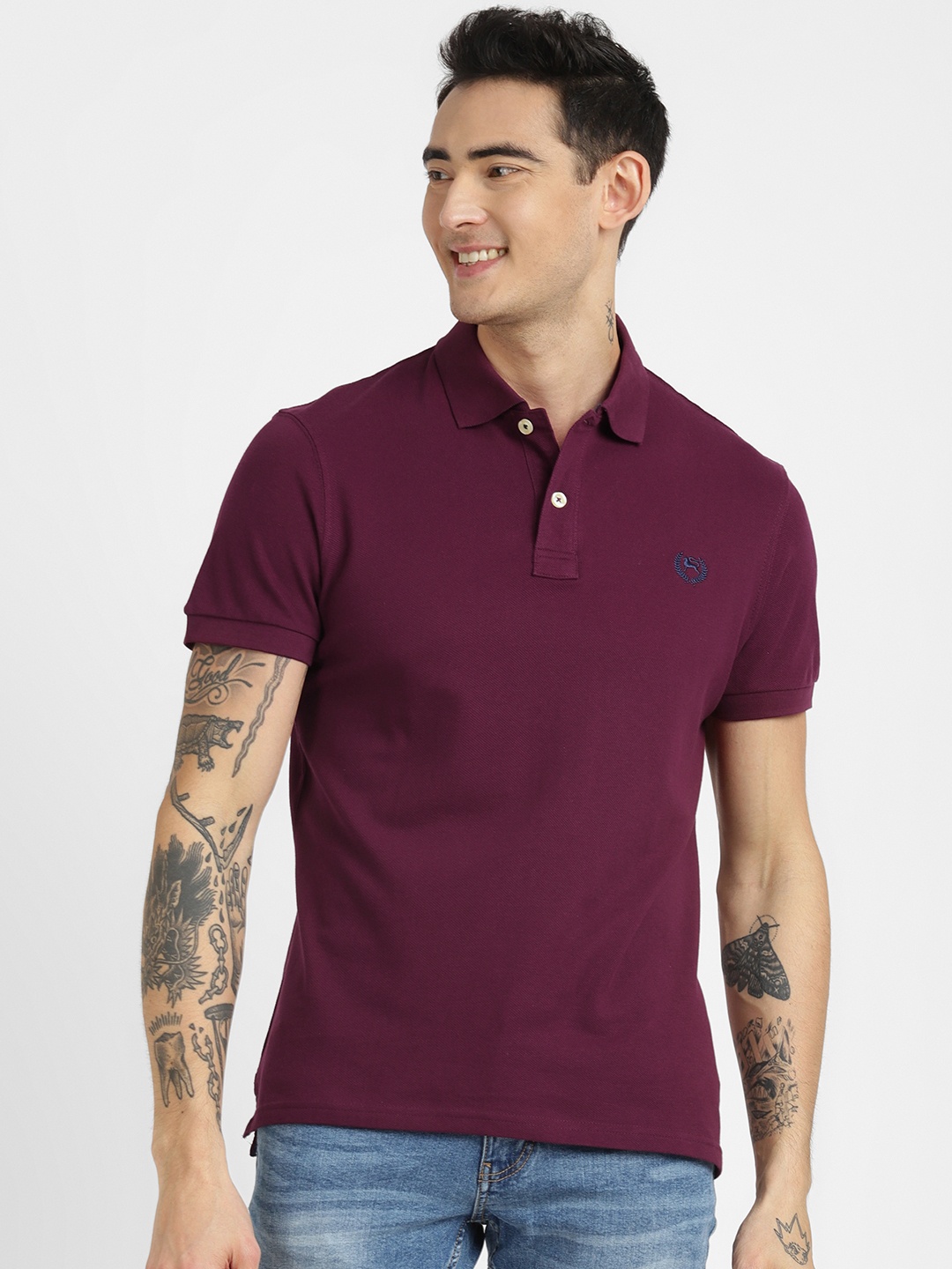 

ALCOTT Men Polo Collar Pure Cotton T-shirt, Burgundy