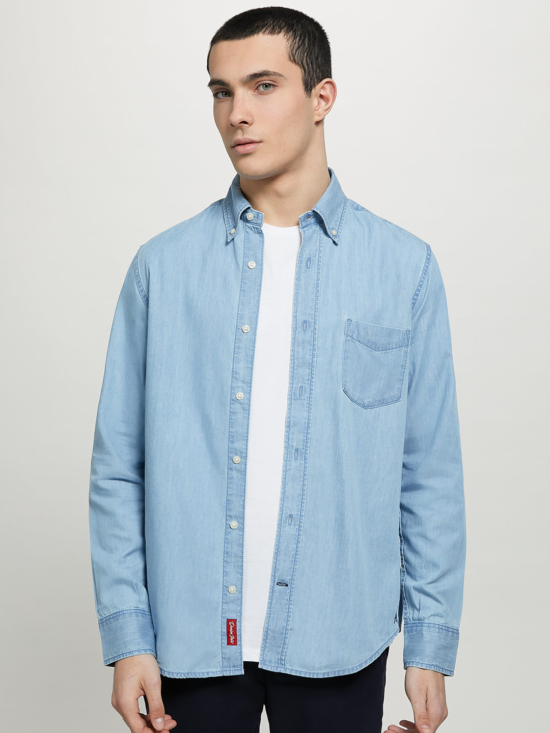 

ALCOTT Longline Denim Opaque Casual Shirt, Blue