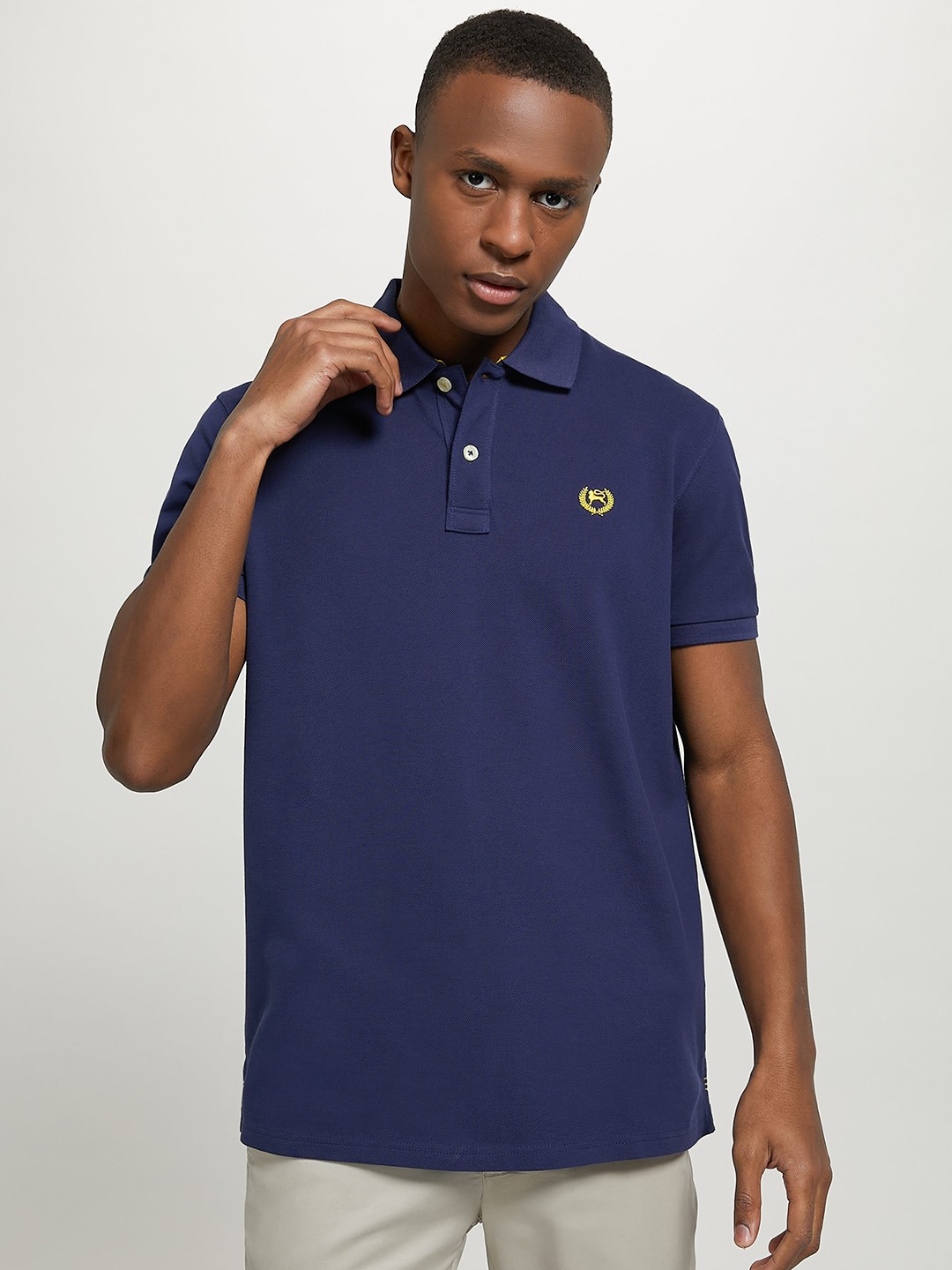 

ALCOTT Men Custom Fit Polo Collar Pure Cotton T-shirt, Navy blue