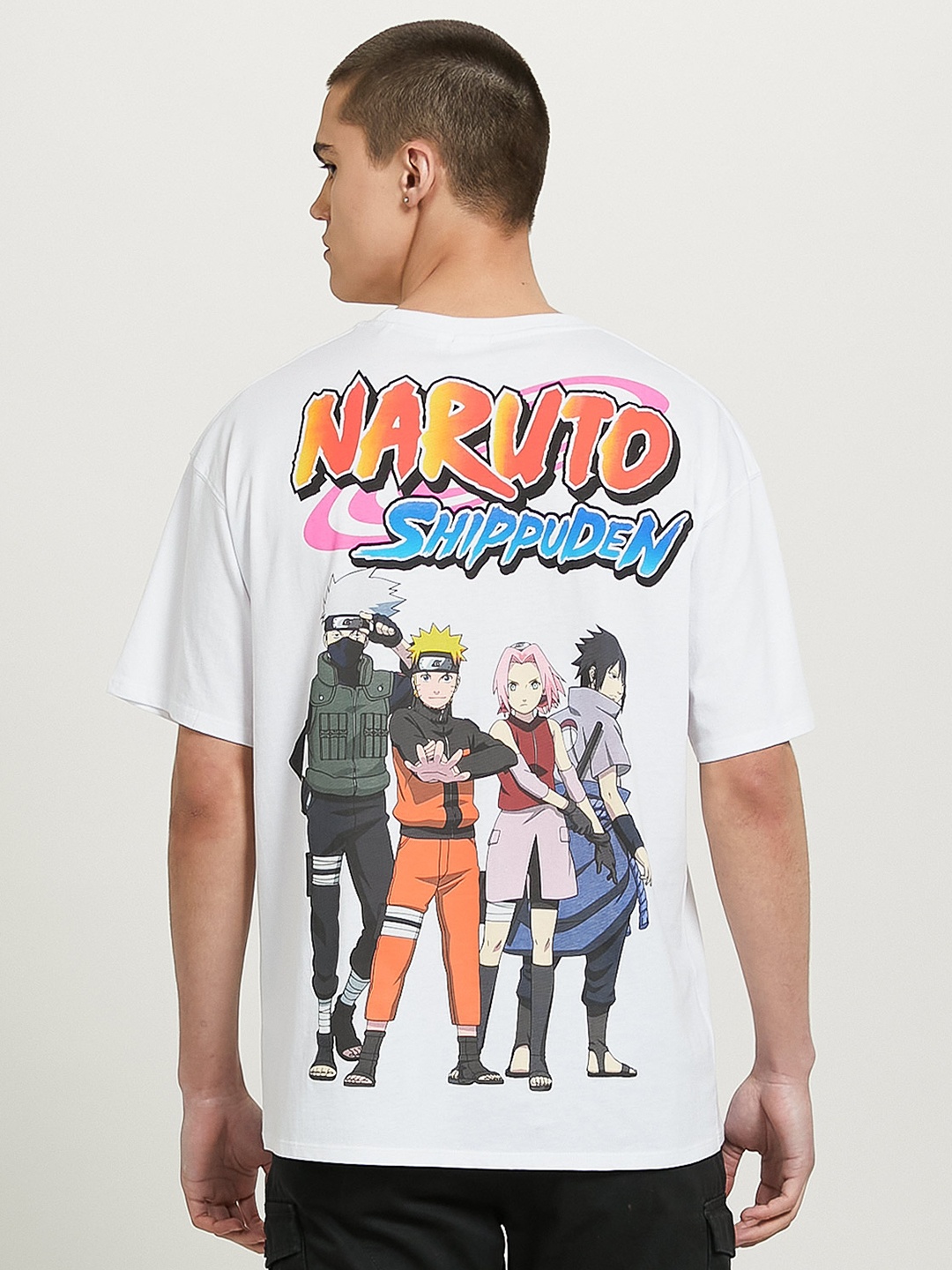 

ALCOTT Men Relaxed Fit Naruto Printed Pure Cotton T-shirt, White