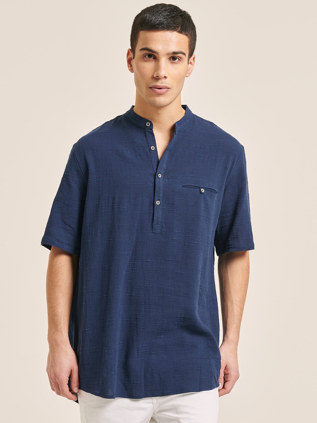 

ALCOTT Cotton-Linen Boxy Opaque Casual Shirt, Navy blue
