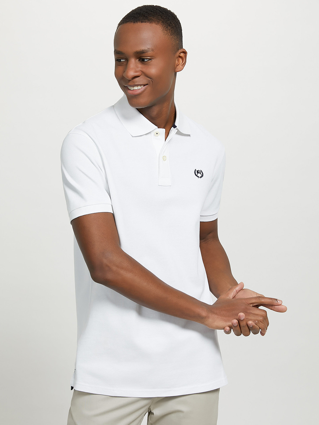 

ALCOTT Men Custom Fit Polo Collar Pure Cotton T-shirt, White