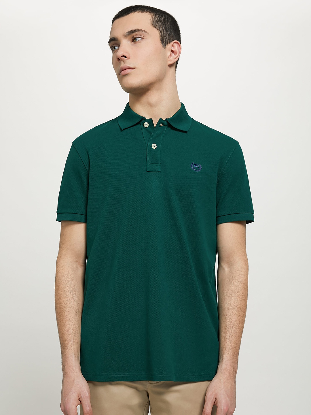 

ALCOTT Men Custom Fit Polo Collar Pure Cotton T-shirt, Green