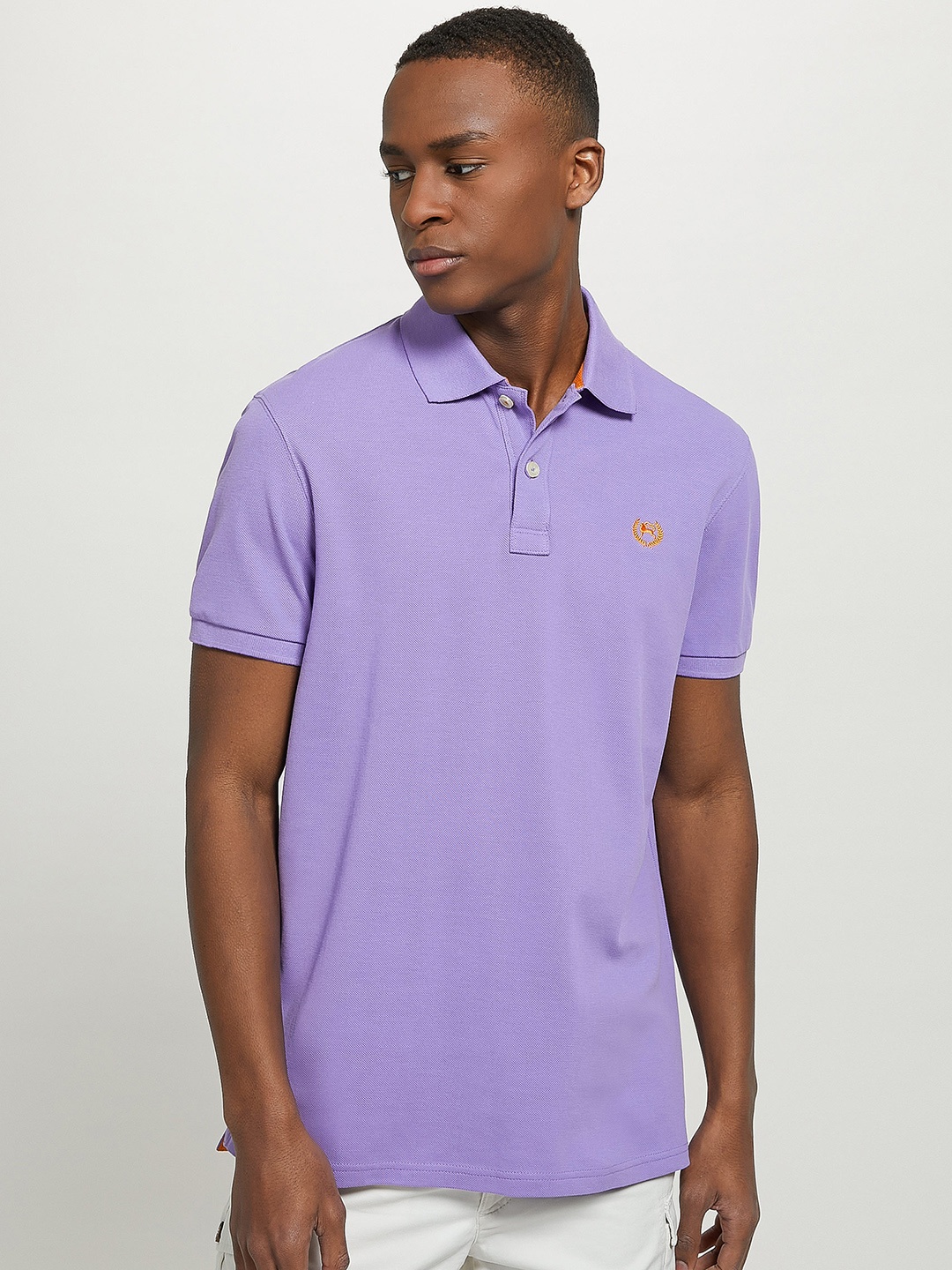 

ALCOTT Men Polo Collar Pure Cotton T-shirt, Lavender