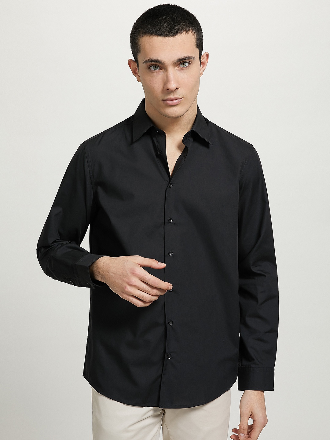 

ALCOTT Long Sleeves Opaque Casual Shirt, Black