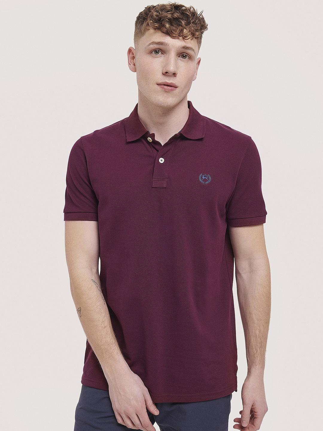

ALCOTT Men Polo Collar Pure Cotton T-shirt, Burgundy