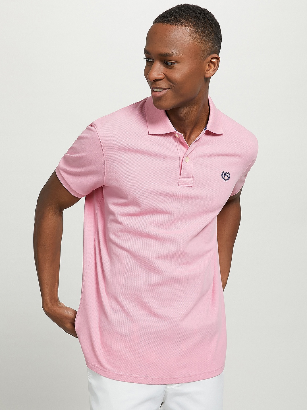 

ALCOTT Men Polo Collar Pure Cotton T-shirt, Pink