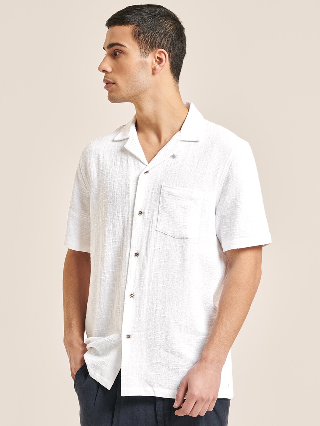 

ALCOTT Cuban Collar Boxy Fit Opaque Casual Shirt, White