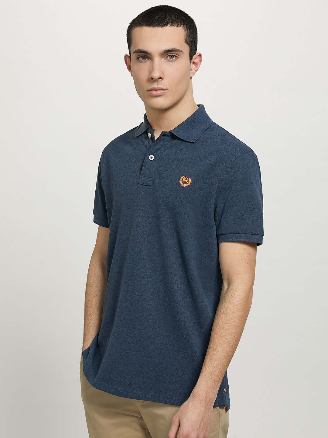

ALCOTT Men Polo Collar Pure Cotton T-shirt, Navy blue