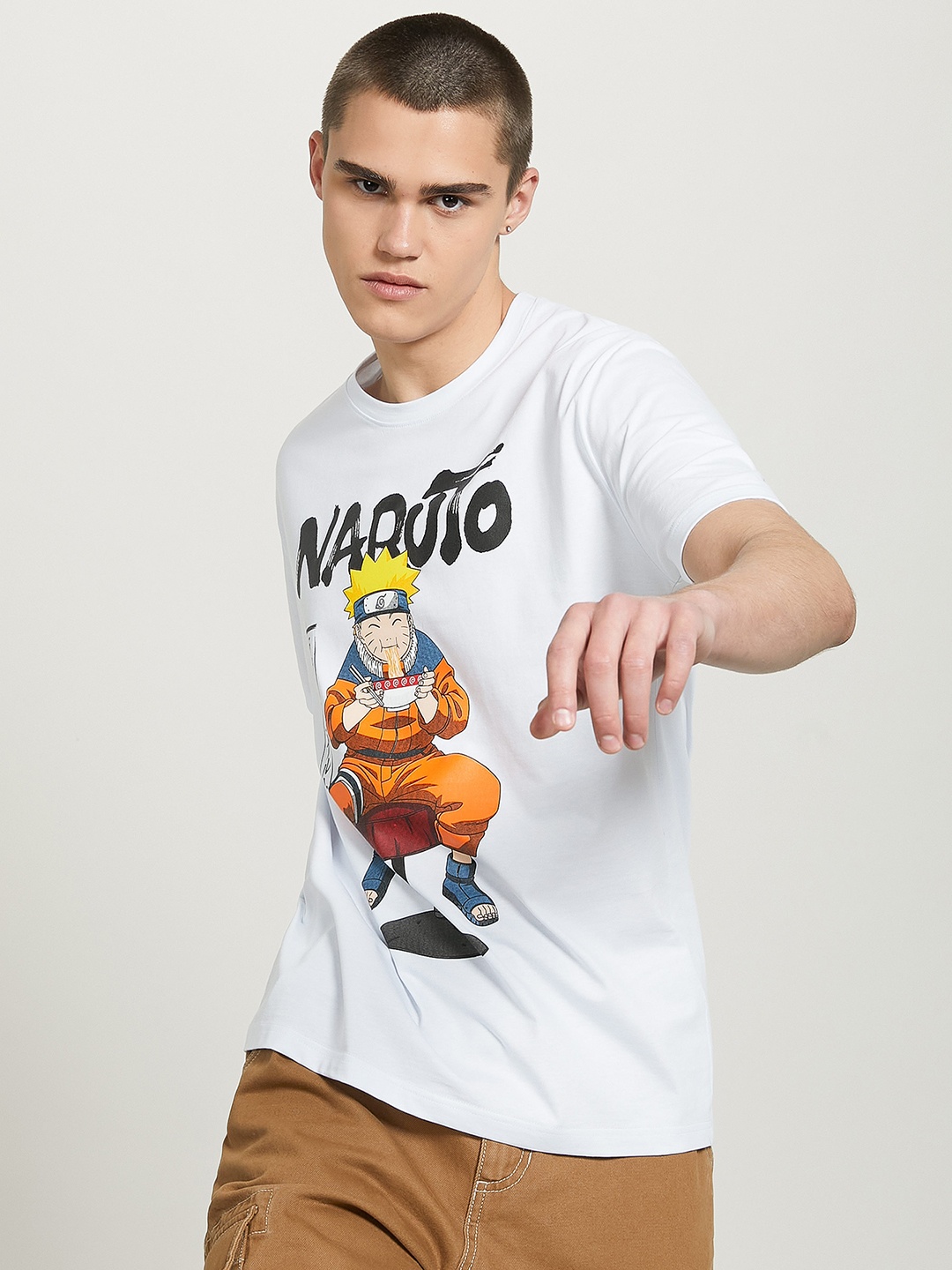 

ALCOTT Men Naruto Printed Pure Cotton T-shirt, White