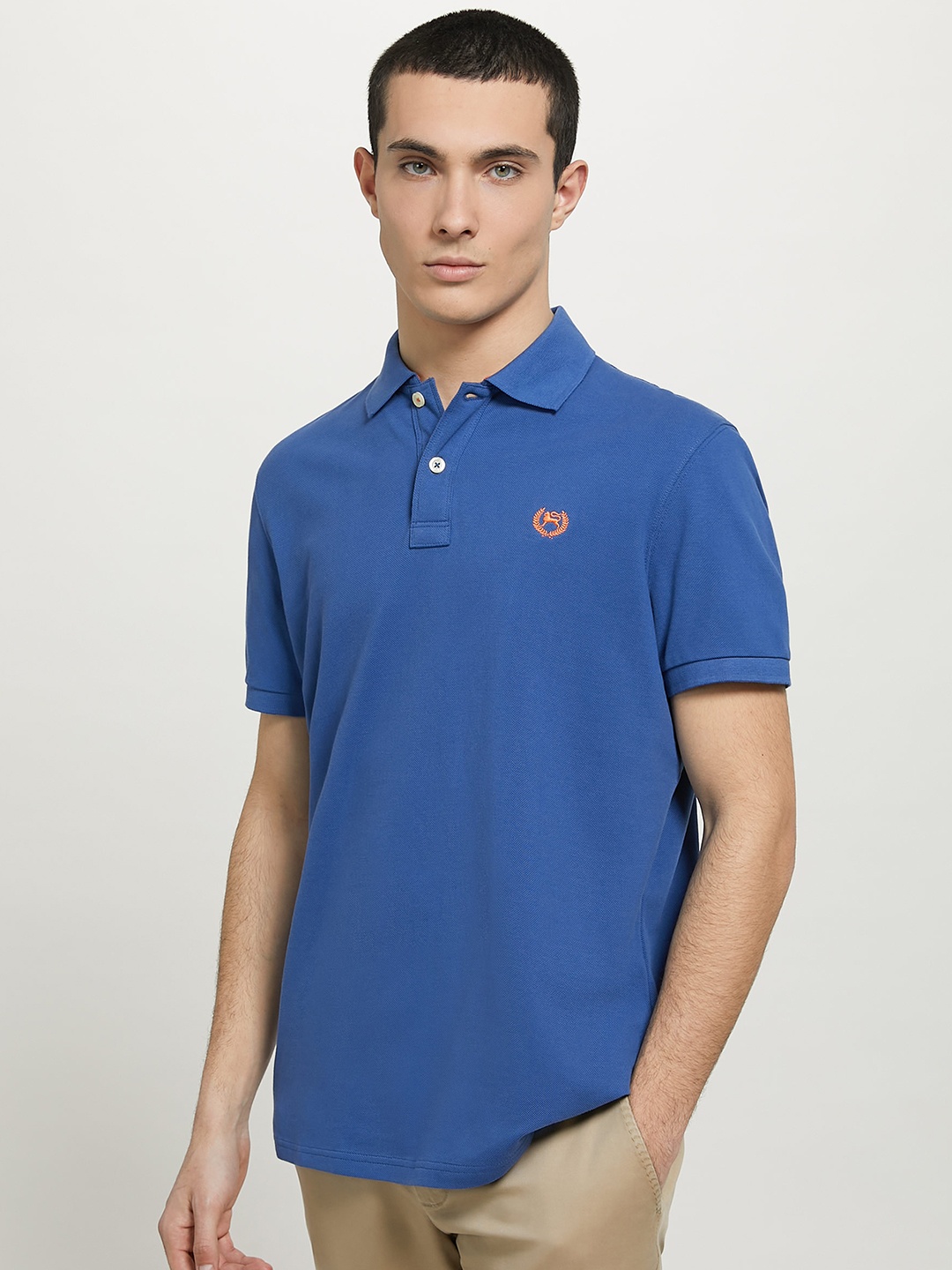 ALCOTT Men Polo Collar Pure Cotton T-shirt, Blue
